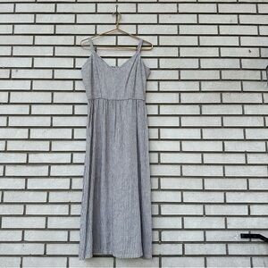 NWT 4our Dreamers Stripe Smocked Midi Dress White Navy Blue Spice Linen Cotton M